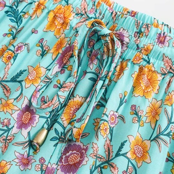 Boho mint green floral print maxi skirt ruffle - Picture 5 of 6